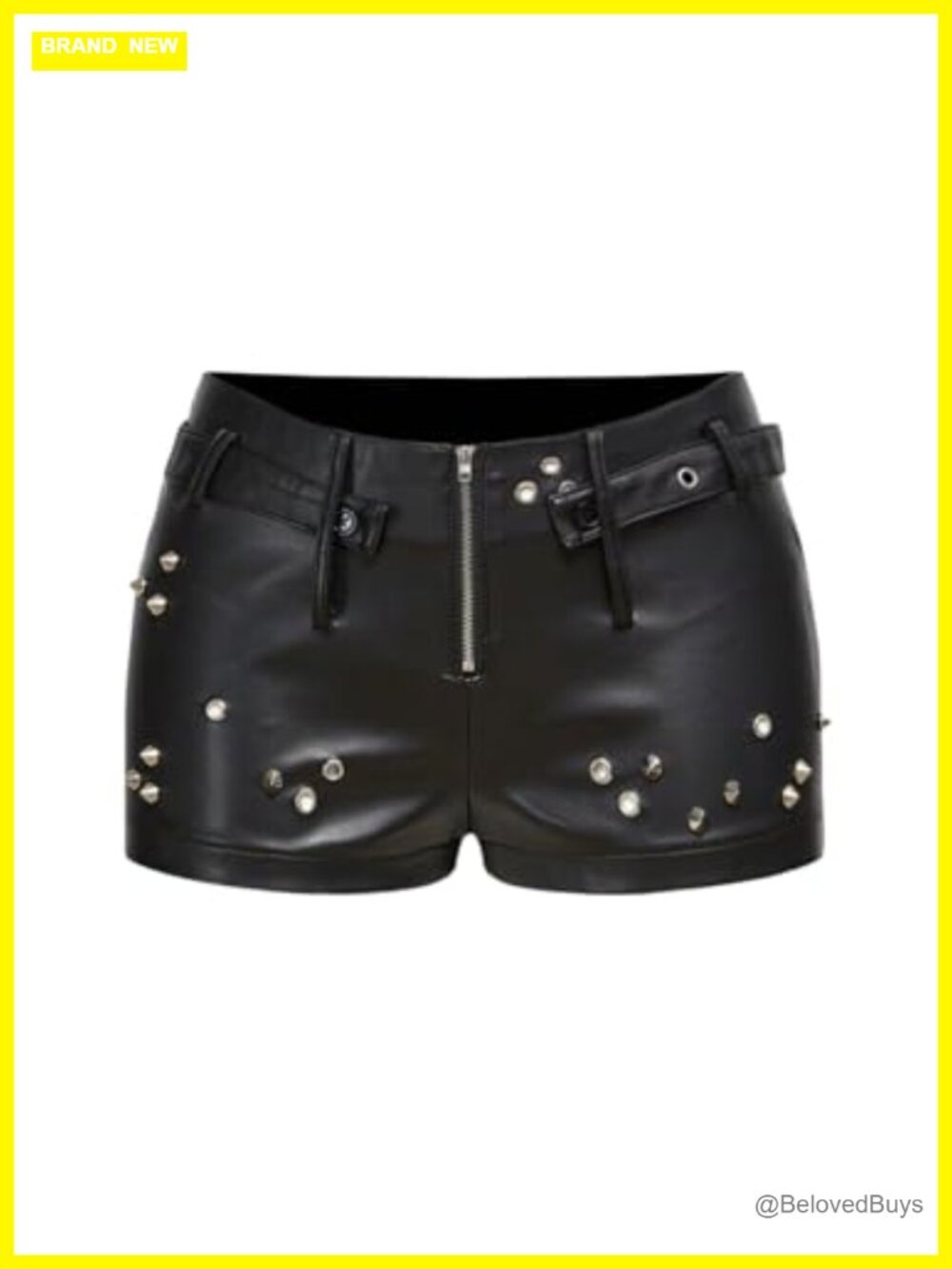Studded Leather Mini Shorts Low Rise Half Zip Y2K Club Party Outfit